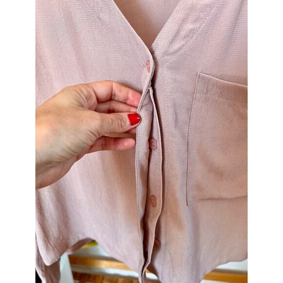 Topshop Cropped Pink Button Down Blouse - Picture 4 of 6